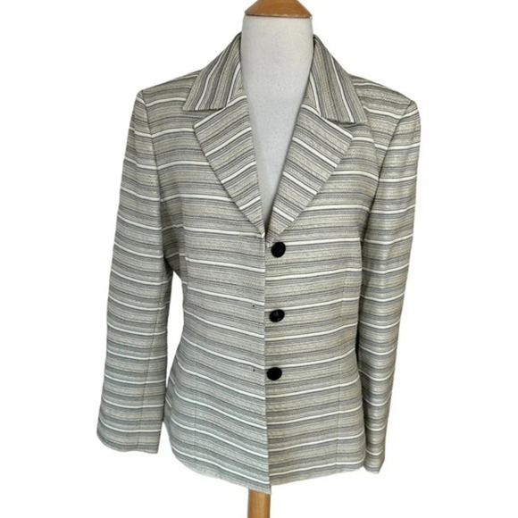 Kasper 12 cream & black tweed thin striped 3 button blazer - Picture 5 of 7